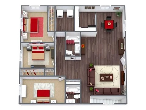 Floor plan for 3 beds, 2 baths, 1158 sqft